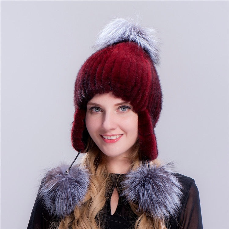 Mink Fur Woven Warm Ear Protection Mink Hat