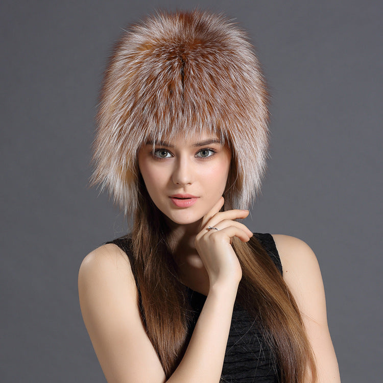 New European And American Fashion Fox Fur Woven Hat Fox Fur Straw Hat Fox Hat Fashion