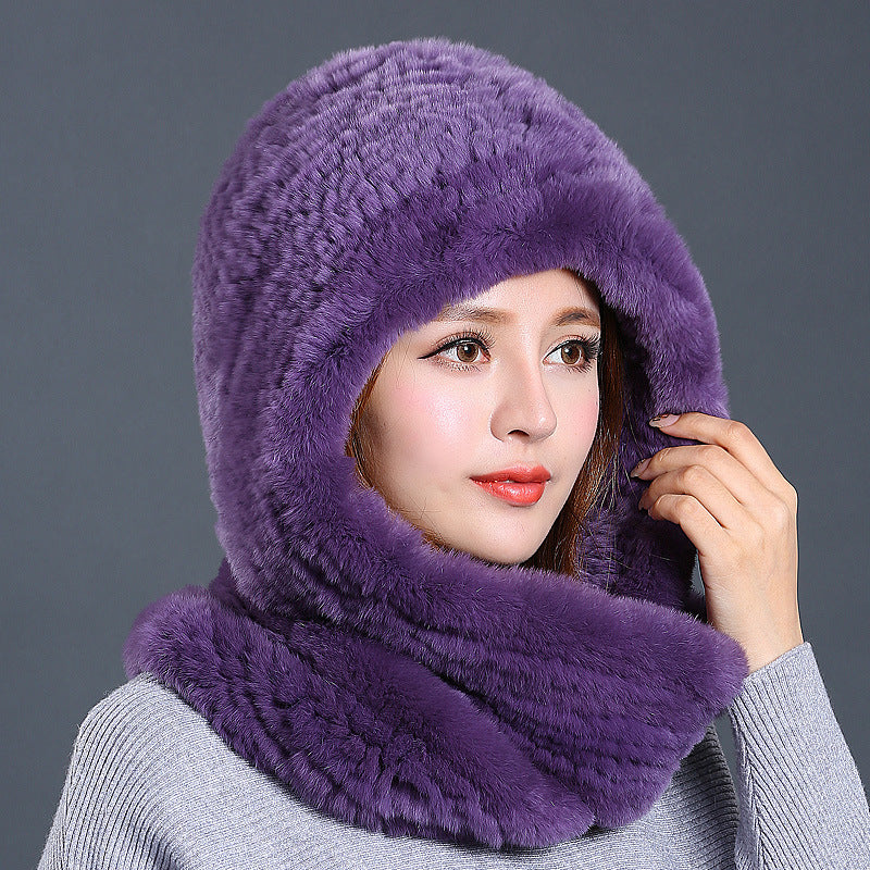 Rabbit Fur Hat Scarf One Female Winter Korean Version