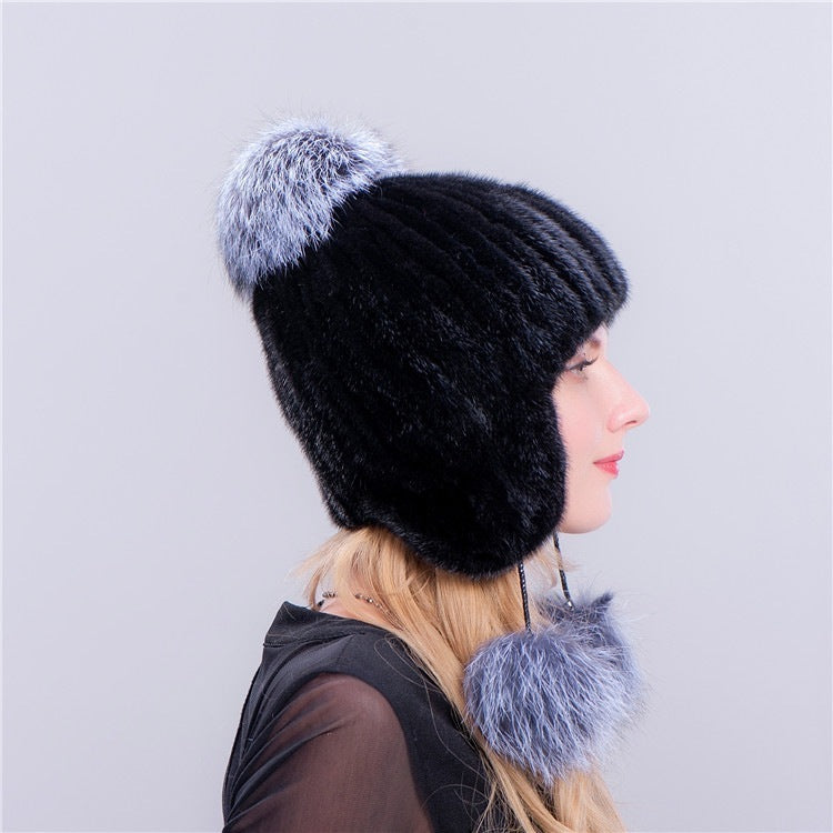 Mink Fur Woven Warm Ear Protection Mink Hat