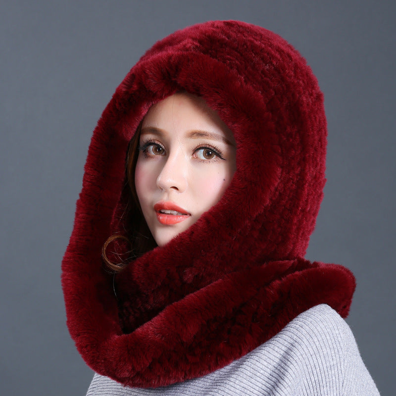 Rabbit Fur Hat Scarf One Female Winter Korean Version