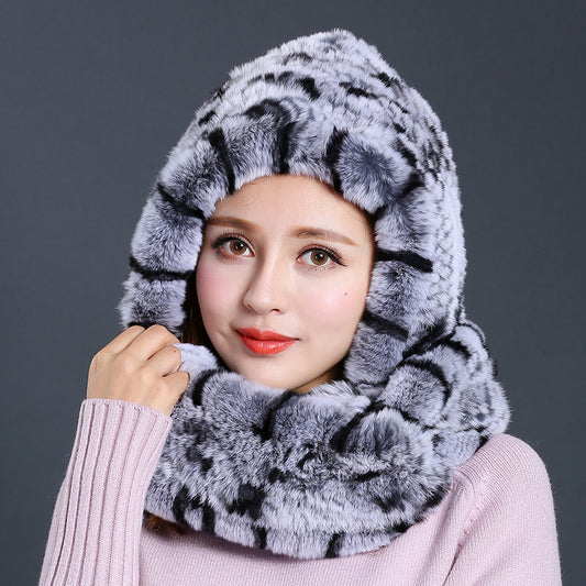 Rabbit Fur Hat Scarf One Female Winter Korean Version