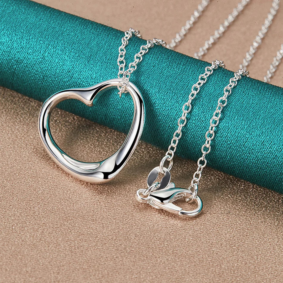 URMYLADY 925 Sterling Silver Love Heart Necklace Earrings Bangle Sets For Women Wedding Party Fashion Charm Jewelry Gift