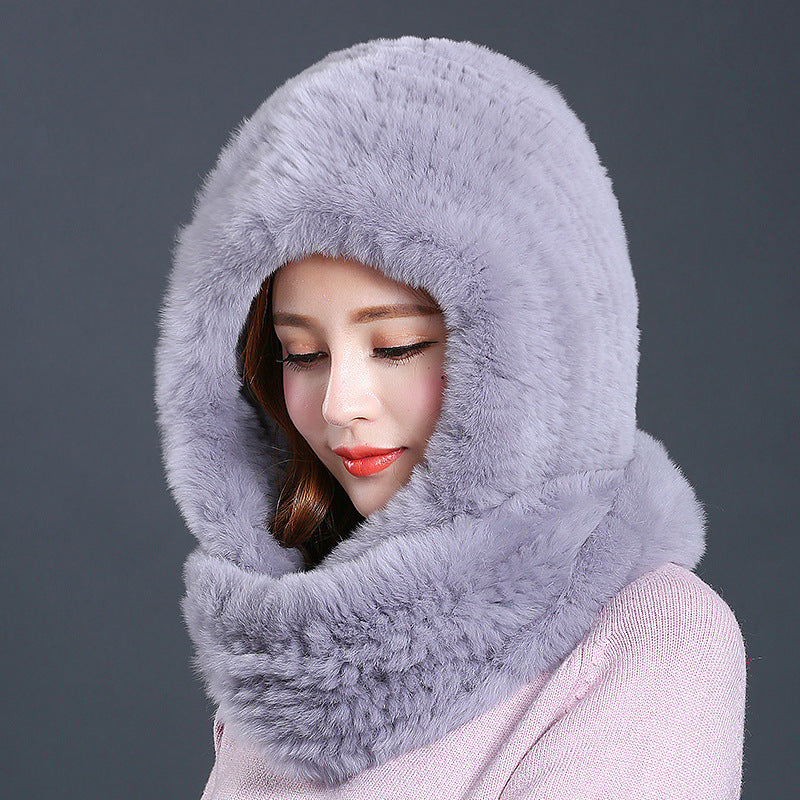 Rabbit Fur Hat Scarf One Female Winter Korean Version