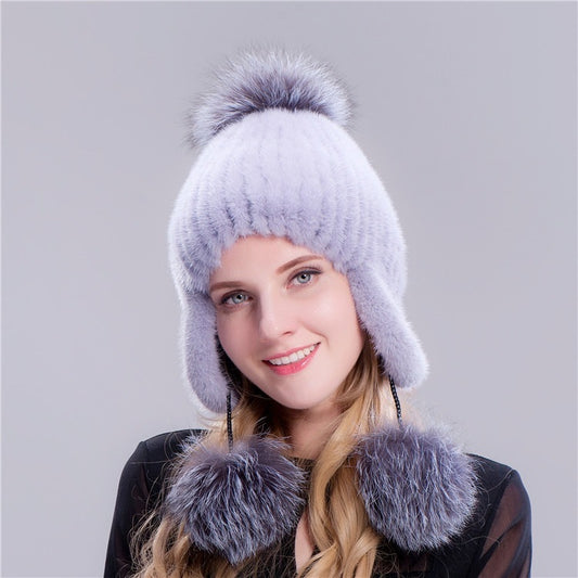 Mink Fur Woven Warm Ear Protection Mink Hat